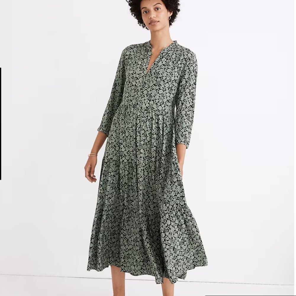 XXS Madewell Button-Front Tiered Midi Dress in Fleur Field